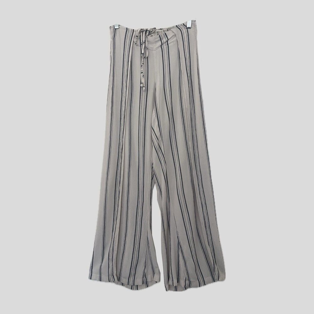 Billabong Ivory Blue Striped Wide Leg Casual Cover Up Summer Pants Women's M